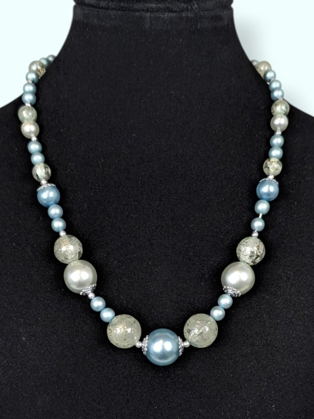 V. Blue Faux Pearl Statement Necklace